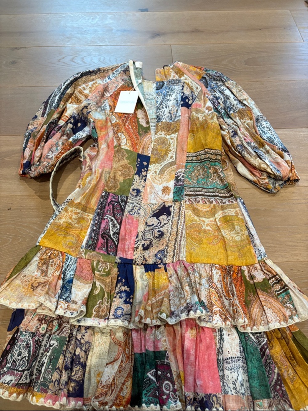 Zimmerman Size 2 Patchwork Paisley Puff-Sleeve Dress. - Picture 3 of 3
